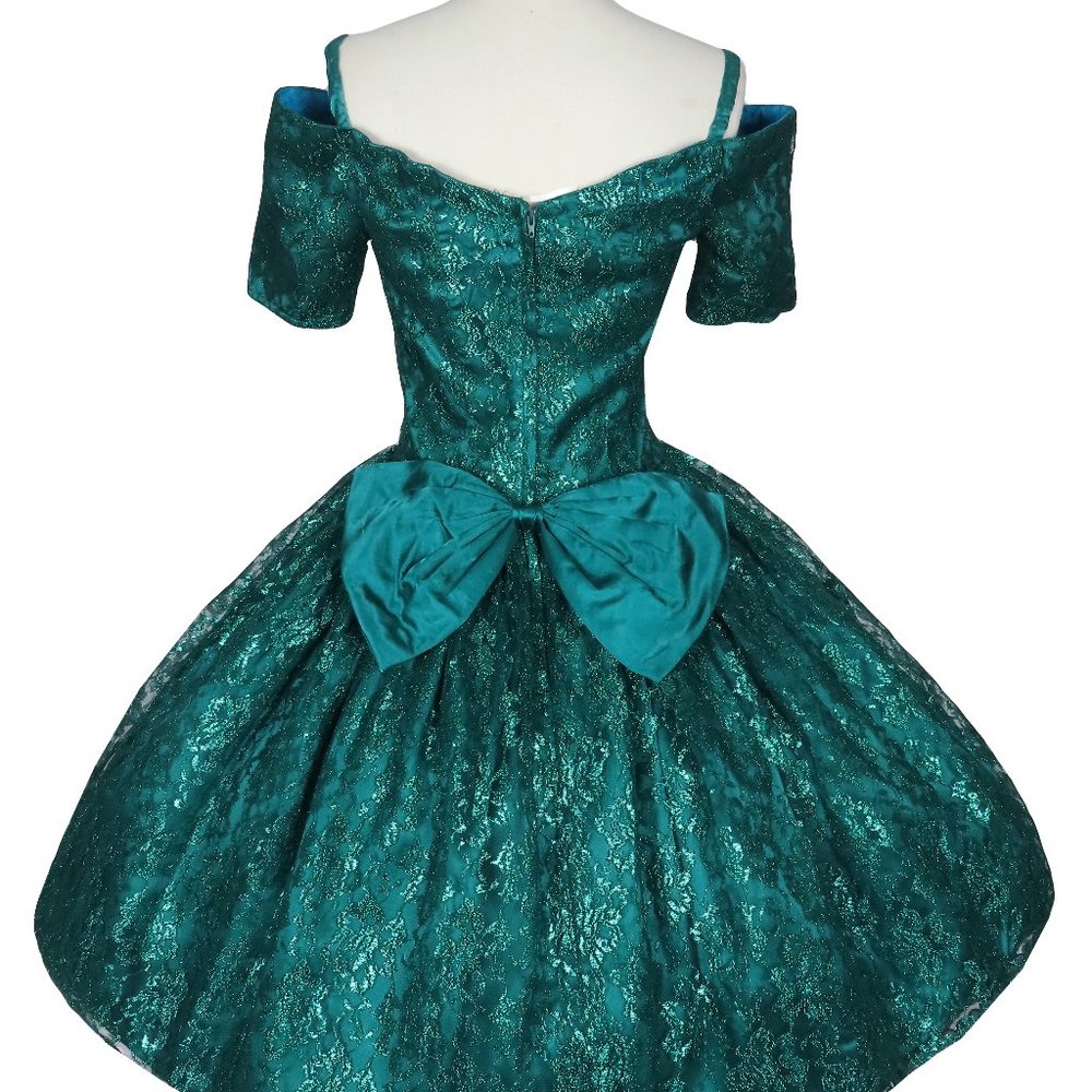 Vintage 80s Gunne Sax Green Metallic Lurex Floral Lace Full Skirt Prom Dress S - Picture 4 of 12
